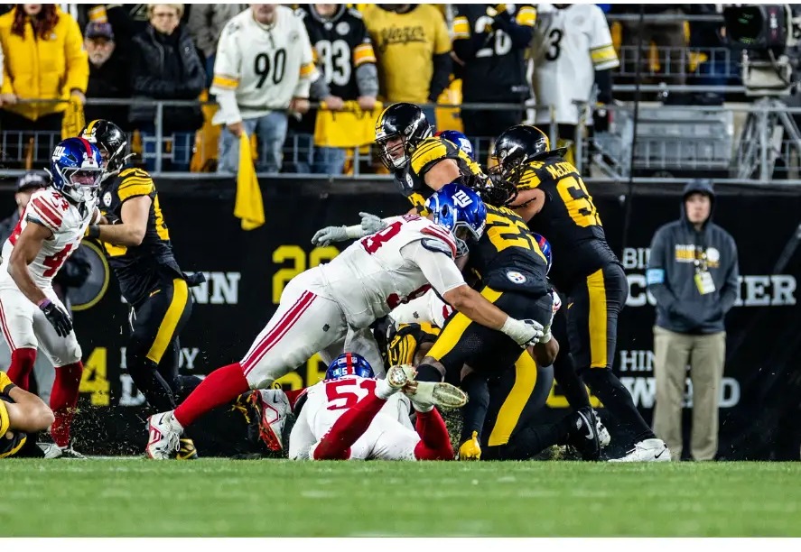 Defensive stop during an NFL game
